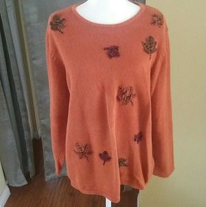 Dark Orange Sweater w/ Velvet Maple Leafs